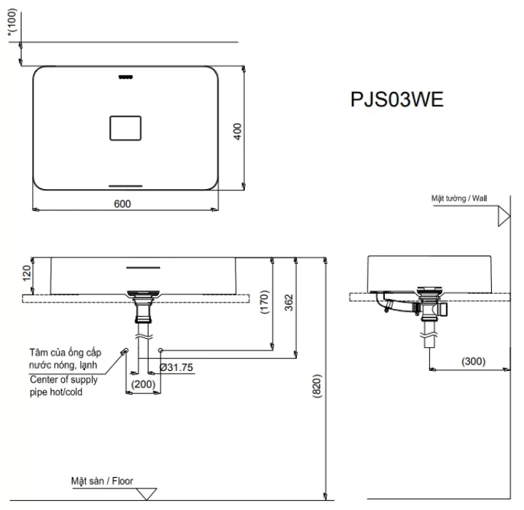 Chậu Rửa Mặt TOTO PJS03WE#MW Đặt Bàn Đá Cẩm Thạch