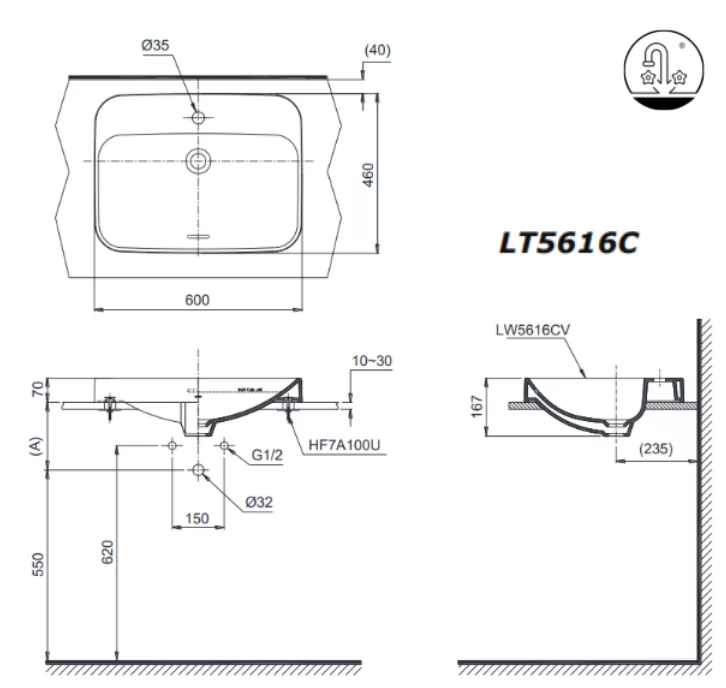 Chậu Rửa Mặt TOTO LT5616C#XW Đặt Bàn