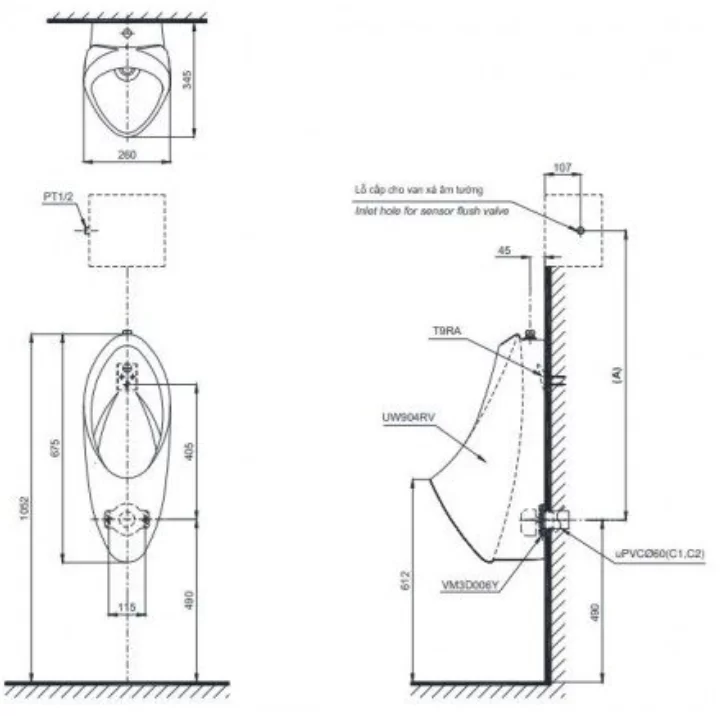 Bồn Tiểu Nam TOTO UT904R#W Treo Tường
