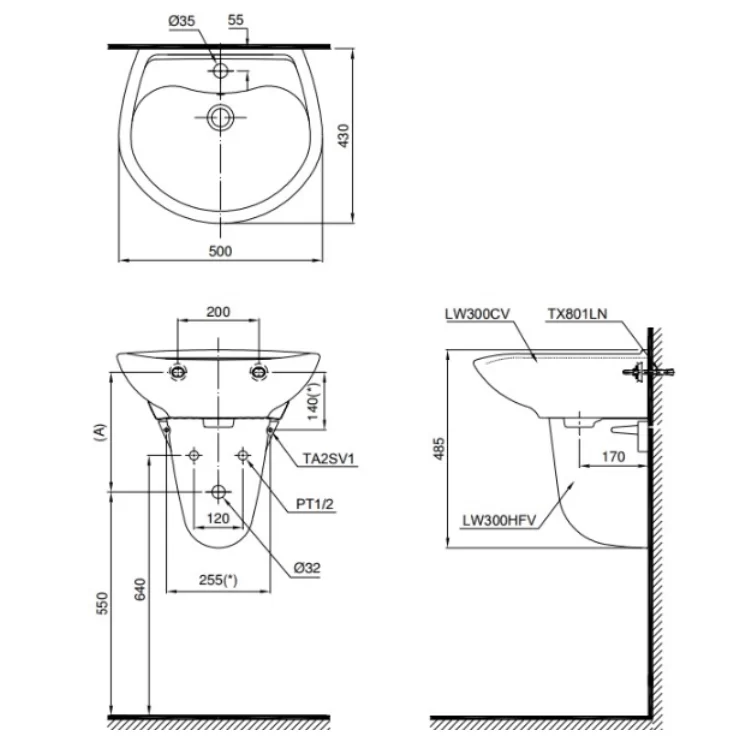 Chậu Rửa Mặt Lavabo TOTO LHT300CR#W Treo Tường Chân Ngắn