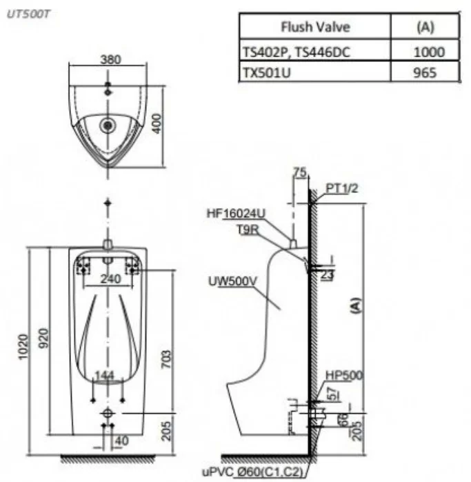 Bồn Tiểu Nam TOTO UT500T#XW Treo Tường