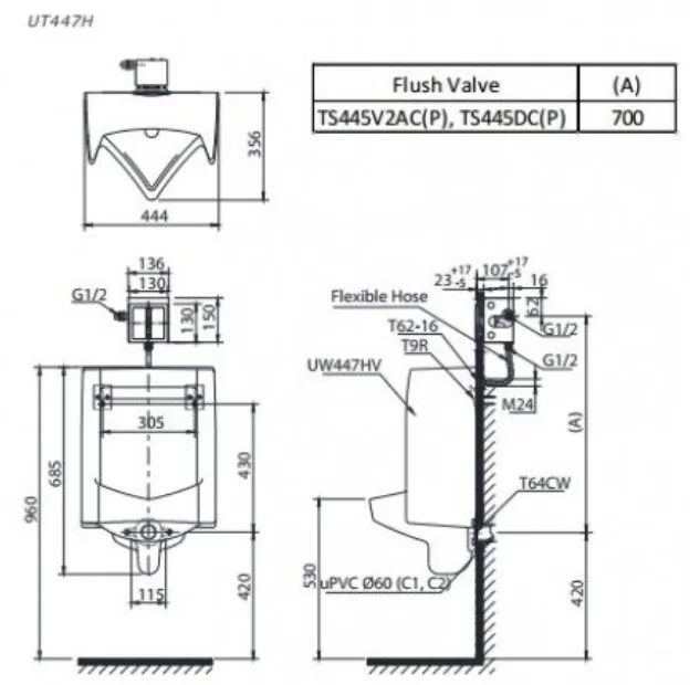 Bồn Tiểu Nam TOTO UT447HR#W Treo Tường