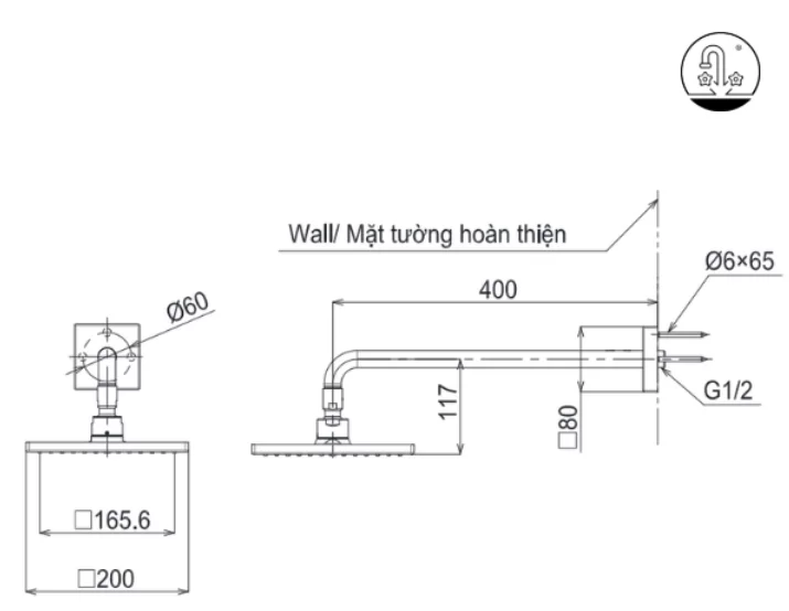 Bát Sen Gắn Tường TOTO TBW08001A Vuông 200mm