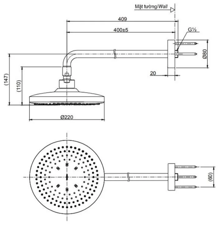 Bát Sen Gắn Tường TOTO TBW01003A Tròn 220mm