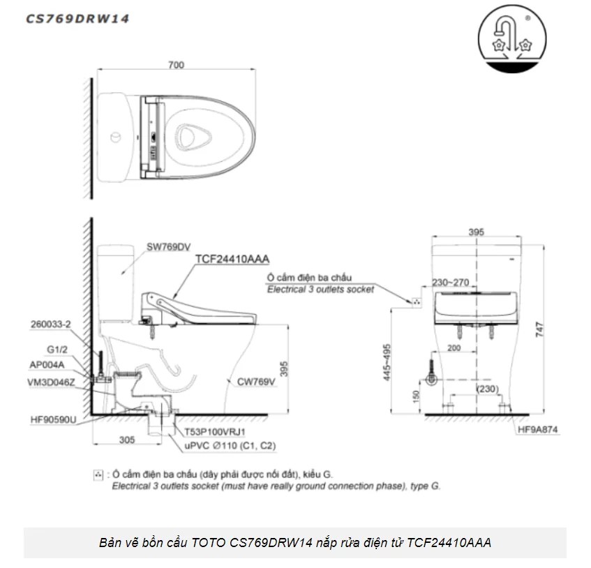 bồn cầu thông minh TOTO CS769DRW14