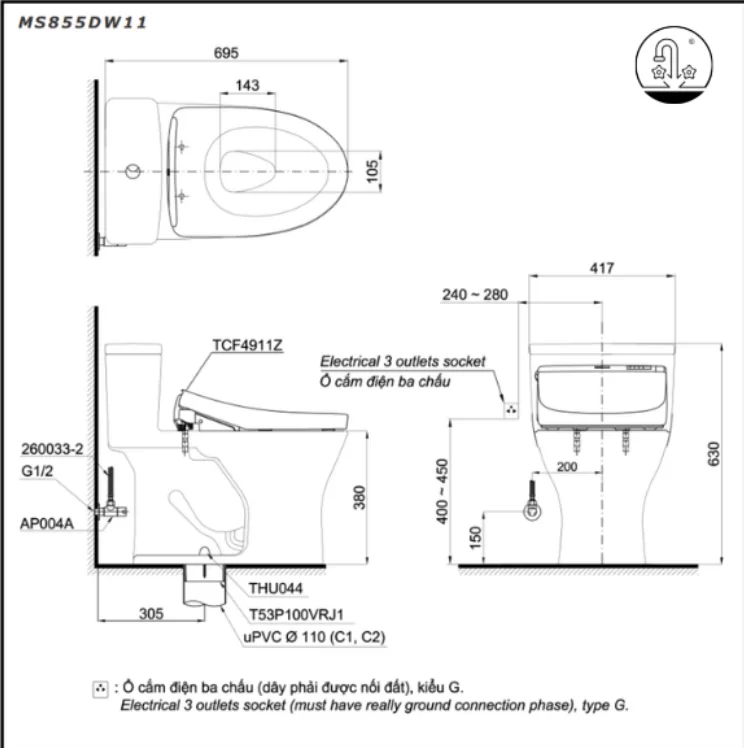 Bồn cầu thông minh ToTo MS855DW11