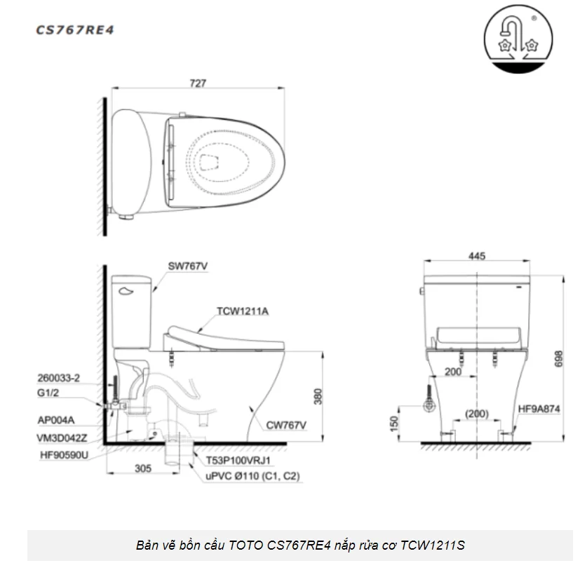 screenshot-2023-04-27-192936 Bồn Cầu TOTO CS767RE4#XW 2 Khối Nắp Rửa Cơ TCW1211A