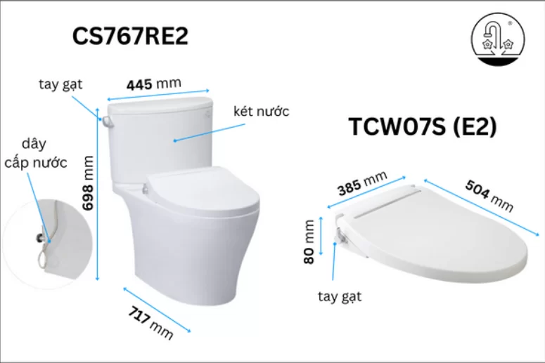 Bồn Cầu TOTO CS767RE2#XW 2 Khối Nắp Rửa Cơ TCW07S