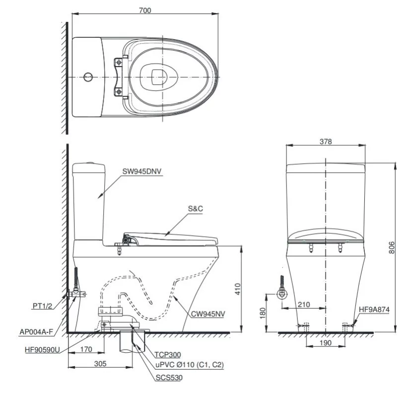 Bồn cầu Toto CS945DNW6