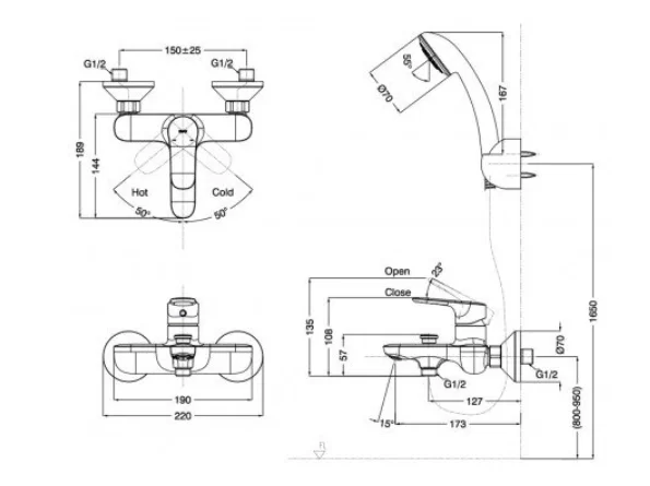 Vòi Sen Tắm INAX BFV-1403S-8C Nóng Lạnh Tay Sen Tăng Áp