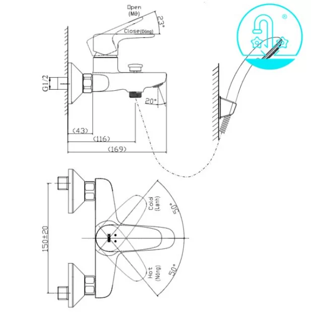 Vòi Sen Tắm INAX BFV-1113S-8C Nóng Lạnh Tay Sen Tăng Áp