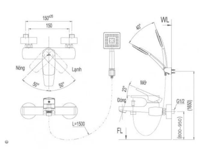 Vòi Sen Tắm INAX BFV-5003S-5C Nóng Lạnh
