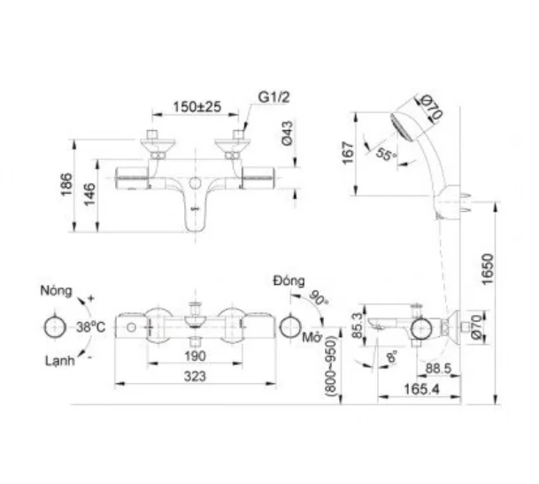 Vòi Sen Tắm INAX BFV-3413T-3C Nhiệt Độ