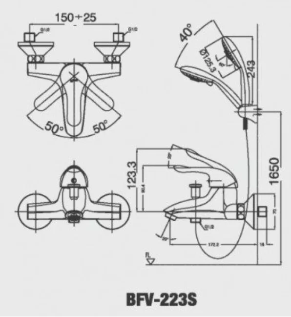 Vòi Sen Tắm INAX BFV-223S Nóng Lạnh Tay Sen Massage