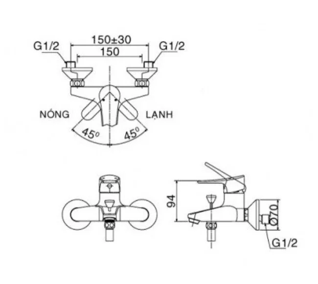 Vòi Sen Tắm INAX BFV-1003S-2C Nóng Lạnh Tay Sen Mạ