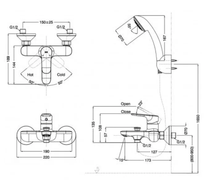 Vòi Sen Tắm INAX BFV-1403S-4C Nóng Lạnh