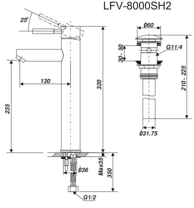 Vòi Lavabo INAX LFV-8000SH2 Nóng Lạnh Thân Cao