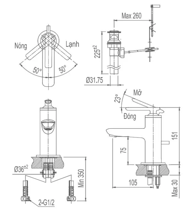 Vòi Lavabo INAX LFV-4102S Nóng Lạnh