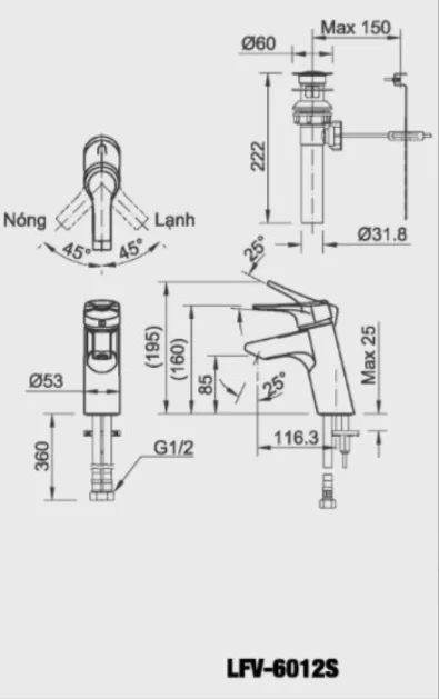 Vòi Lavabo INAX LFV-6012S Nóng Lạnh