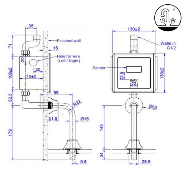 Van Xả Tiểu Nam INAX OKUV-30SM (OKUV-32SM) Cảm Ứng Âm Tường