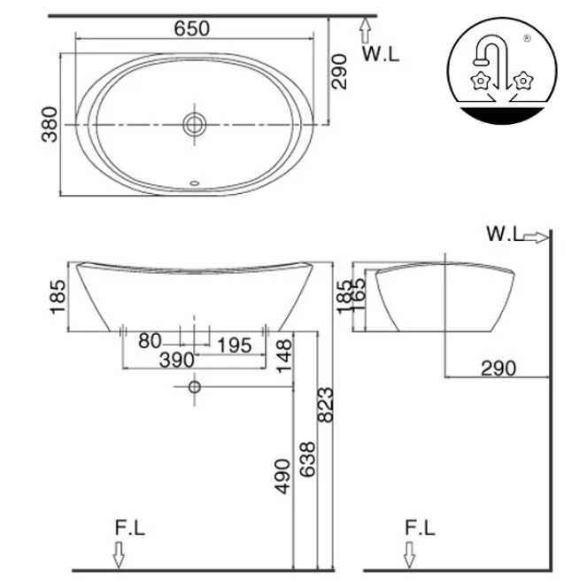 Chậu Rửa Lavabo INAX AL-465V Đặt Bàn Aqua Ceramic