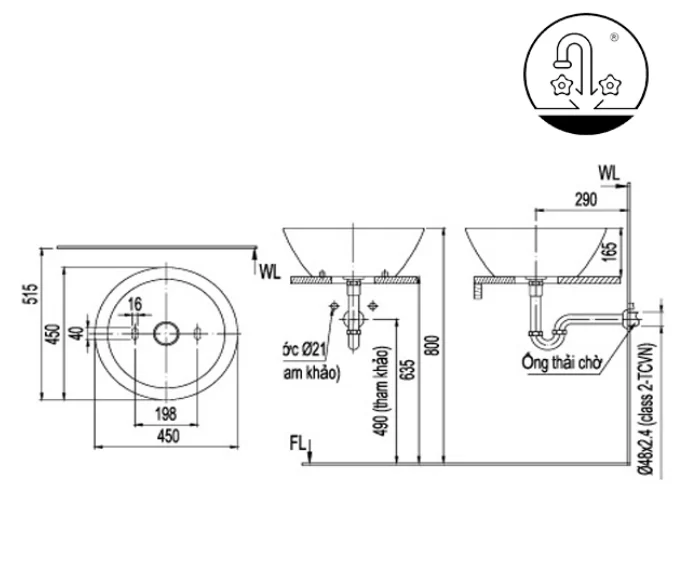 Chậu Rửa Lavabo INAX AL-445V Đặt Bàn Aqua Ceramic
