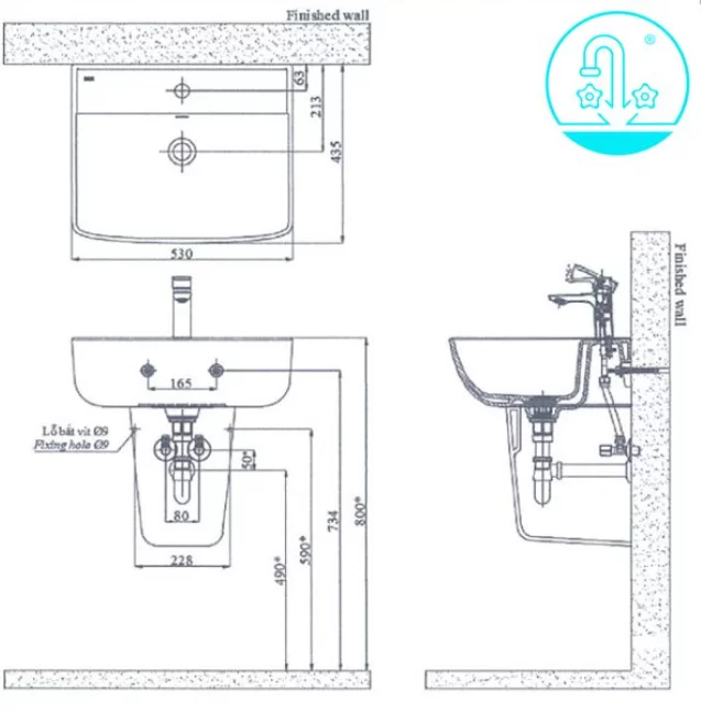 Chậu Rửa Lavabo INAX AL-312V/L-298VC Kèm Chân Ngắn Treo Tường Aqua Ceramic