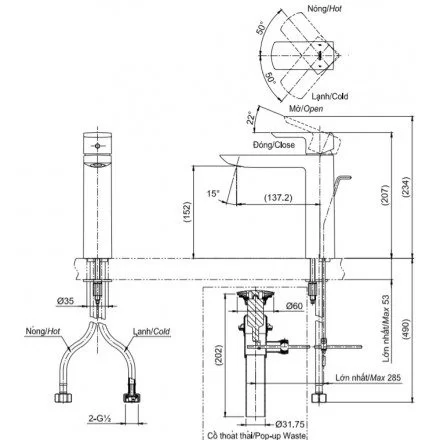 Vòi Lavabo TOTO TLG02304V Gật Gù Nóng Lạnh GR