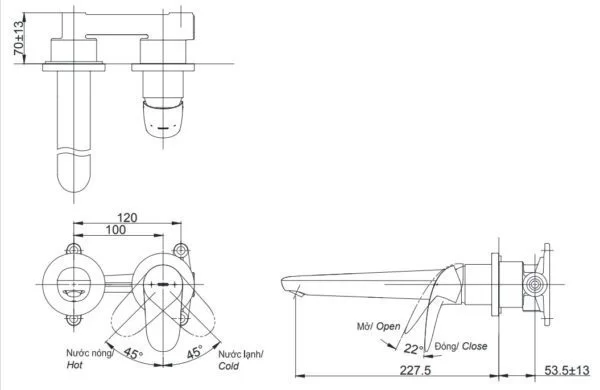 TLS03307B-600x390 Vòi Lavabo TOTO TLS03307B Gật Gù Nóng Lạnh Gắn Tường LC (2 Lỗ)