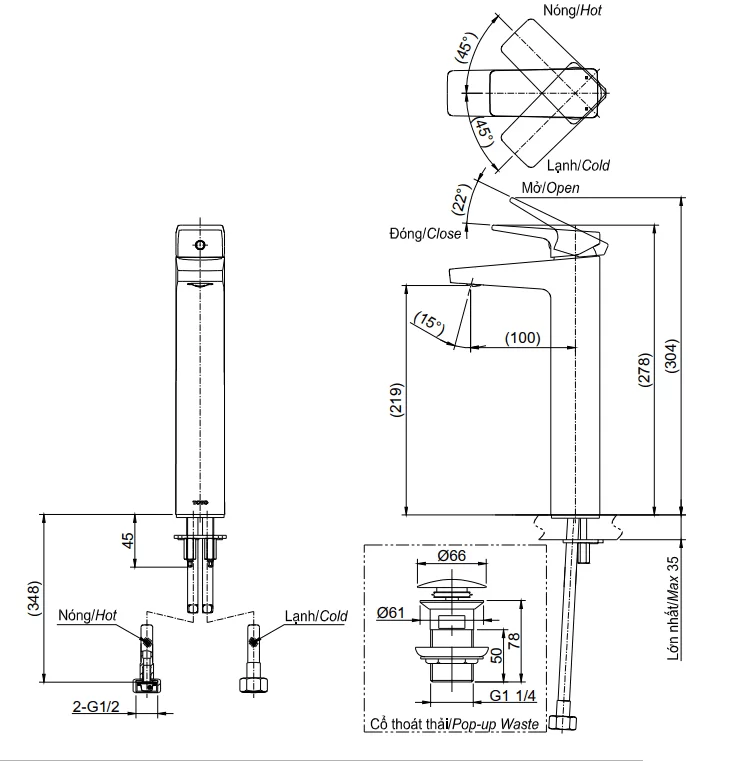 Vòi Lavabo TOTO TVLM109RU Gật Gù Nóng Lạnh RUFICE