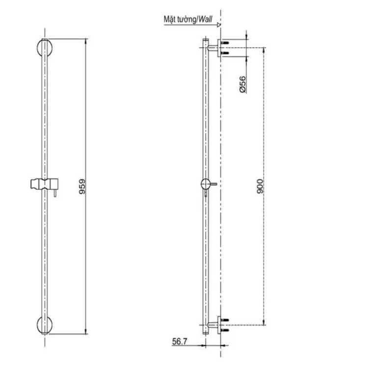 Thanh Trượt Sen Tắm TOTO TBW01015B