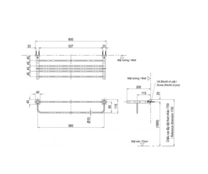 Thanh Vắt Khăn TOTO YTS408BV 2 Tầng