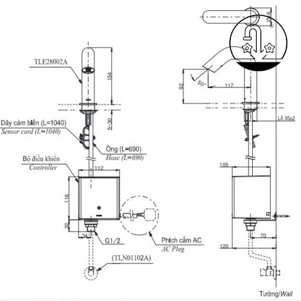 Vòi Lavabo TOTO TLE29002A/TLE01502A1/TLN01102A Cảm Ứng Nước Lạnh