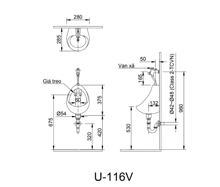 Bồn Tiểu Nam INAX U-116V Treo Tường