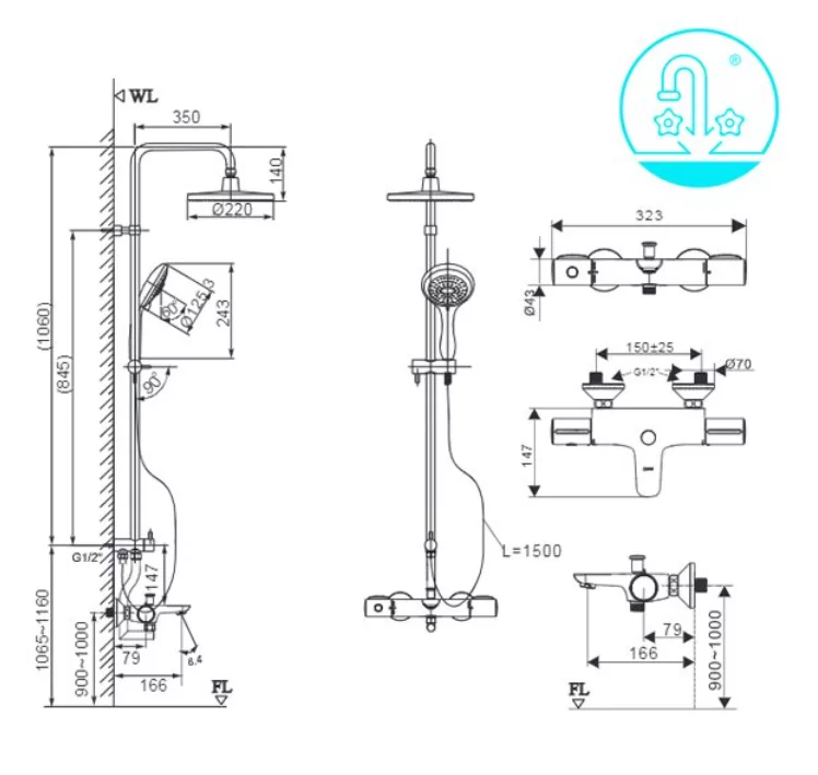 Vòi Sen Tắm Cây Inax BFV-3415T-3C nhiệt độ