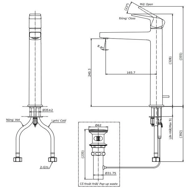 Vòi Lavabo TOTO TLG10305V Gật Gù Nóng Lạnh GB