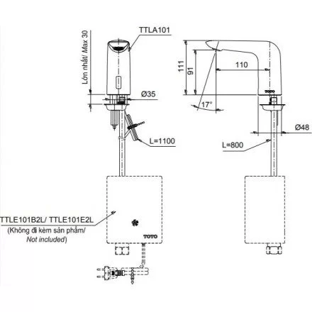 voi-toto-TTLA101-TTLE101E2L-TVLF405-440x440 Vòi Lavabo TOTO TTLA101/TTLE101E2L/HAP004A Cảm Ứng Nước Lạnh ( Dùng Điện )