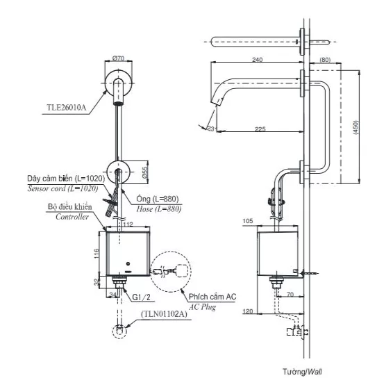 1-236 Vòi Lavabo TOTO TLE26010A Cảm Ứng Tự Động
