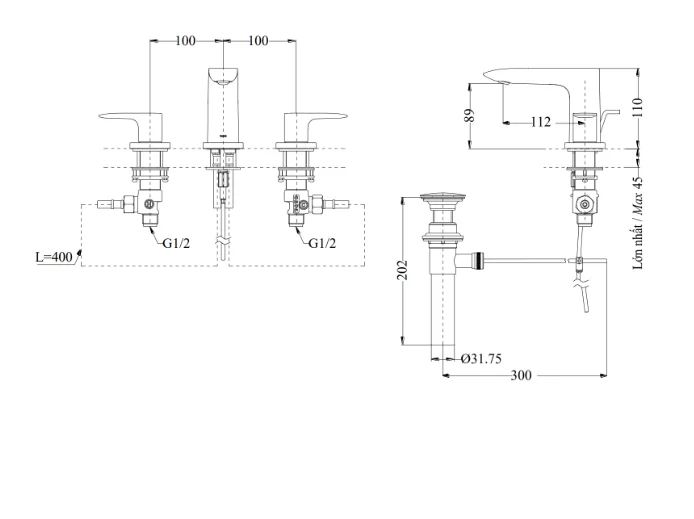 Vòi Lavabo TOTO TLG04201B Tay Vặn Nóng Lạnh GA (3 Lỗ)